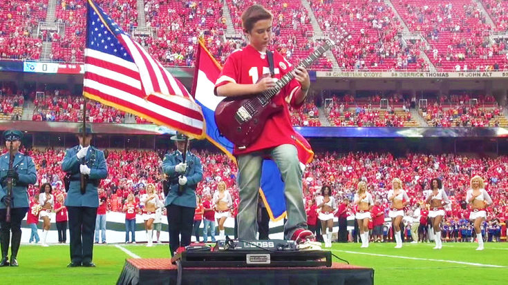 12-Year Old Channels Hendrix, Absolutley Shreds ‘The Star Spangled Banner’ Before A Football Game! | I Love Classic Rock Videos