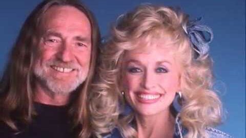 Willie Nelson and Dolly Parton smiling together in a promotional photo, showcasing their iconic musical partnership.