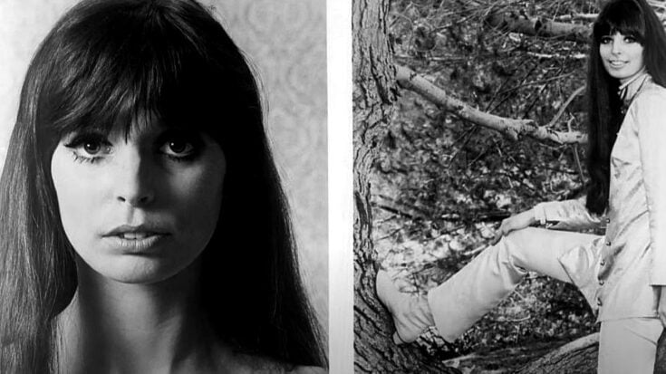 Black and white photos of 1960s singer Merrilee Rush, including a close-up portrait and a casual outdoor shot.