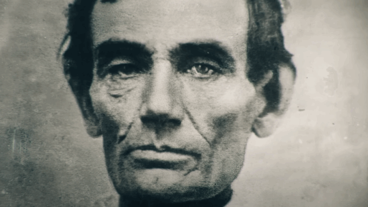 Vintage black-and-white portrait of Abraham Lincoln, showing his solemn expression and deeply lined face.