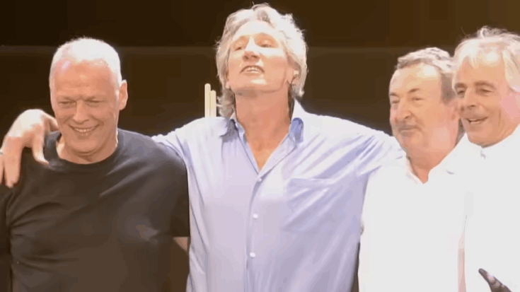 Pink Floyd members briefly reunite on stage during the Live 8 concert in 2005, marking a rare moment of peace after decades of tension between Roger Waters and David Gilmour.