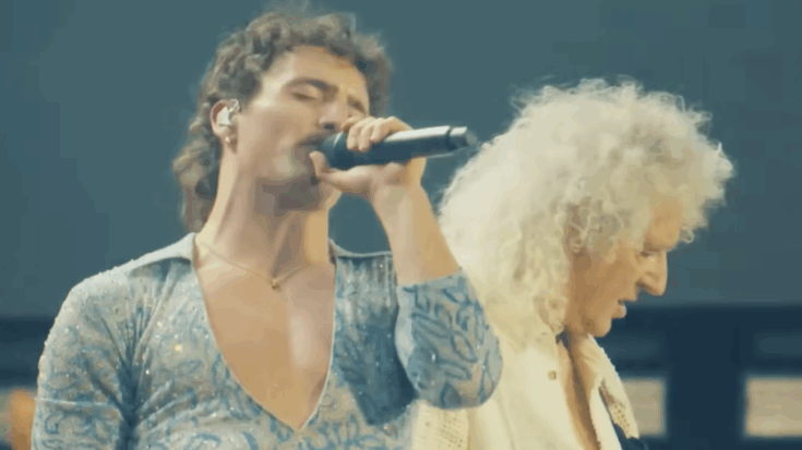 Benson Boone performs passionately alongside Queen guitarist Brian May during their surprise collaboration at Coachella 2024, blending Boone’s soulful vocals with May’s legendary guitar work.