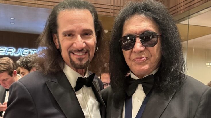 Bruce Kulick and Gene Simmons posing together in formal wear during the Kennedy Center Honors festivities, captured at the event celebrating KISS’s recognition.